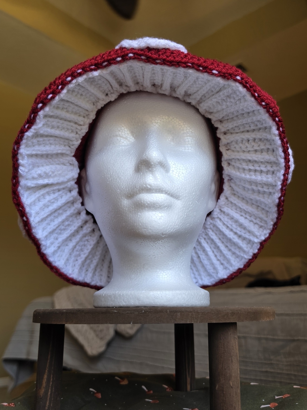 Red And White Crochet Mushroom Cap Hat